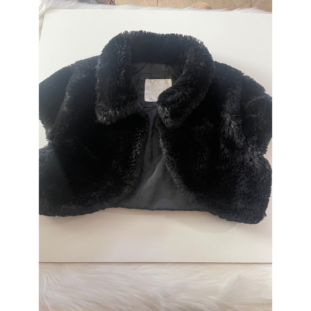 Justice Girls Black Faux Fur Shrug Bolero Vest Cover Size 8/10 Used